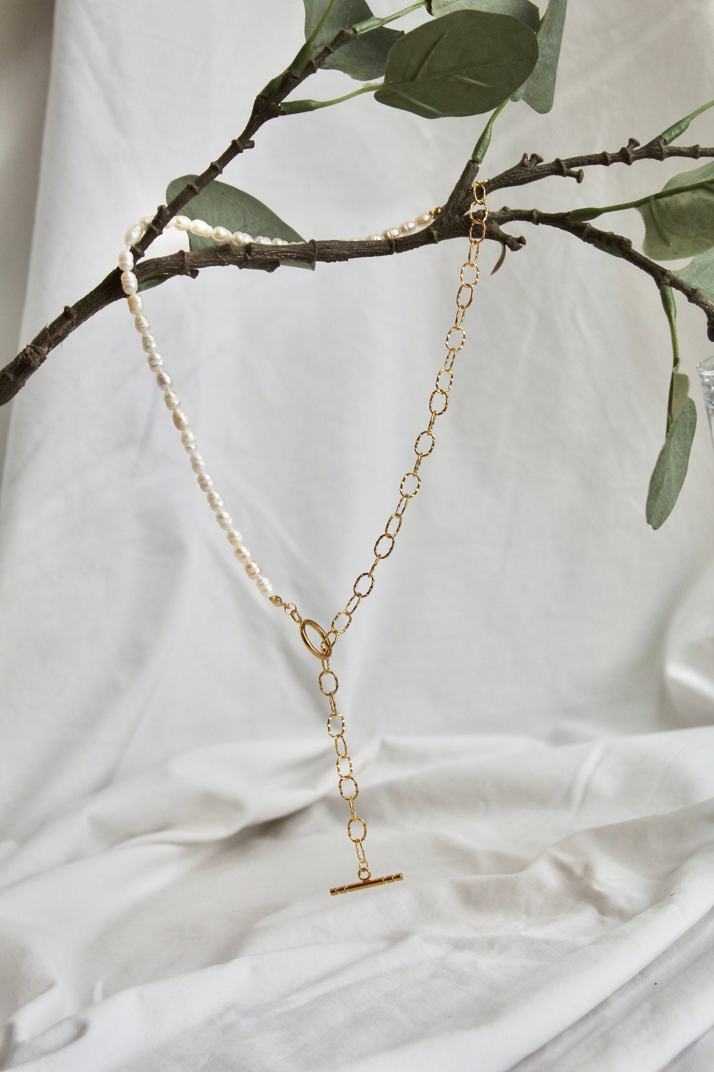 Süßwasser Perlenkette mit Gliederkette in gold