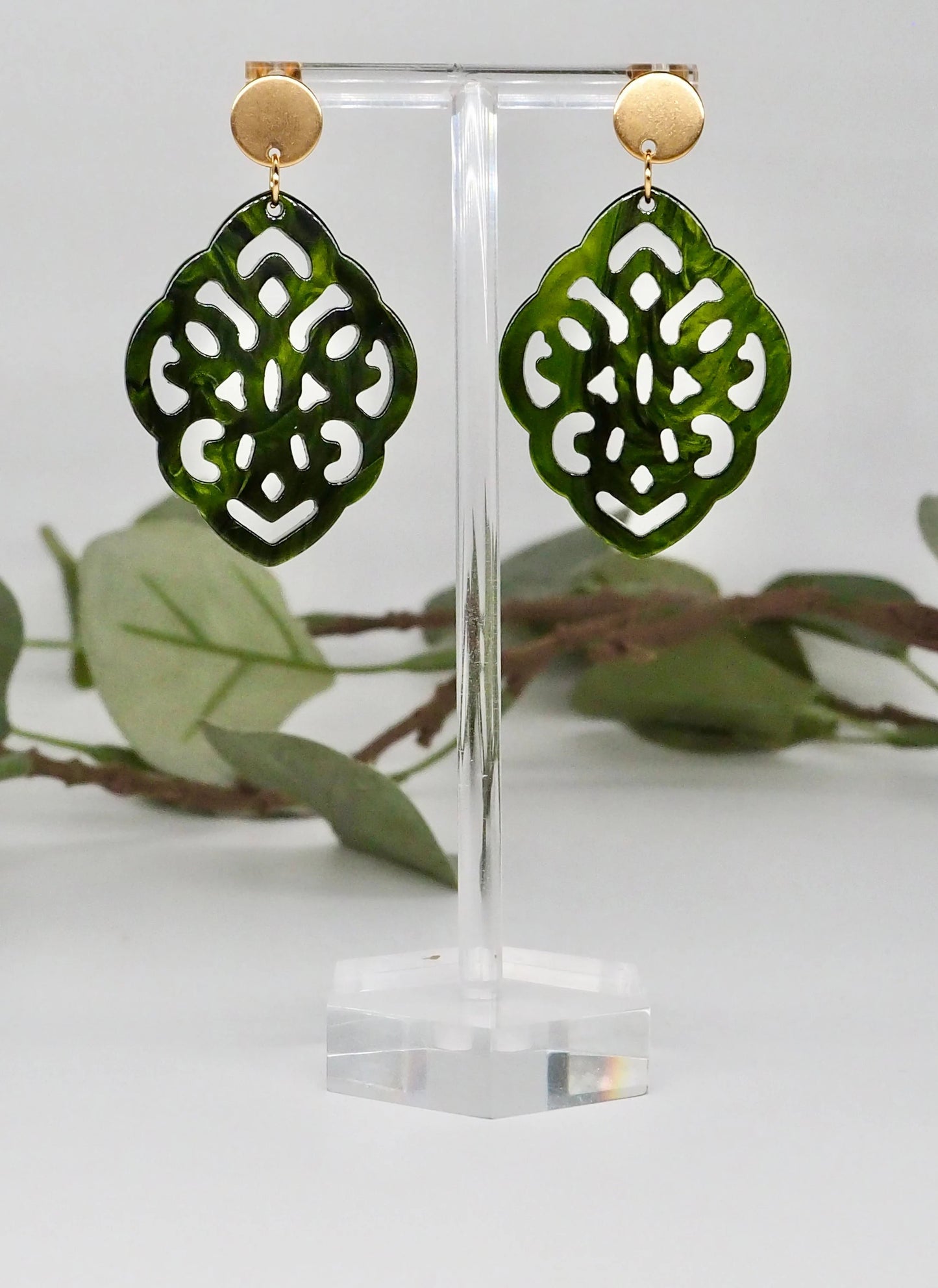 Ohrringe Raute dunkelgrün