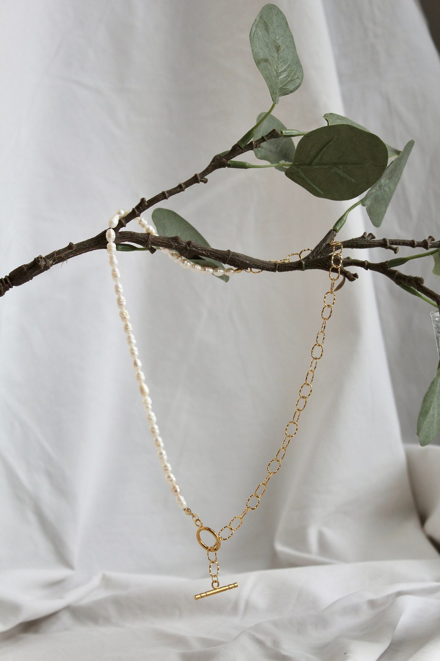 Süßwasser Perlenkette mit Gliederkette in gold