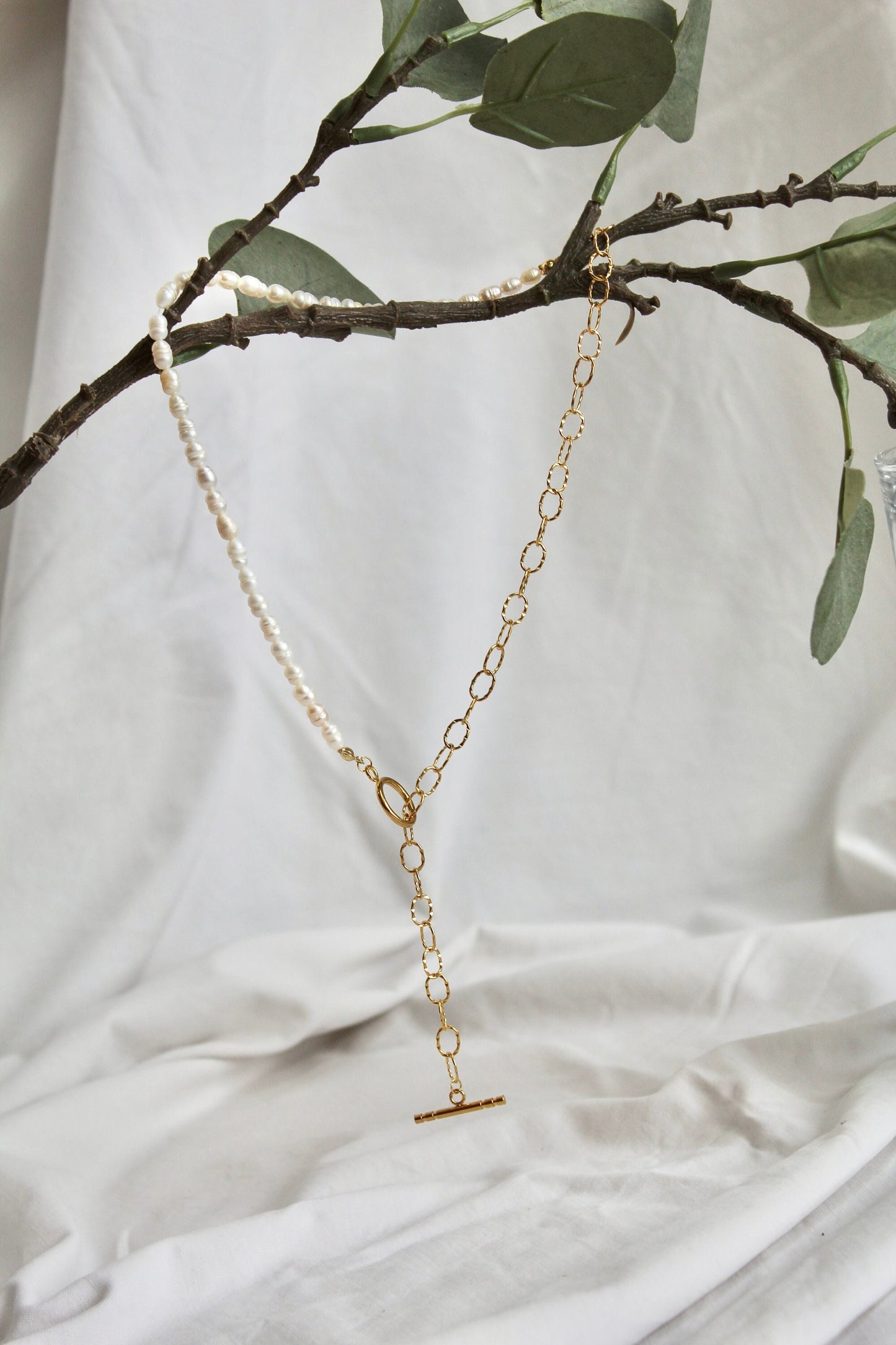 Süßwasser Perlenkette mit Gliederkette in gold